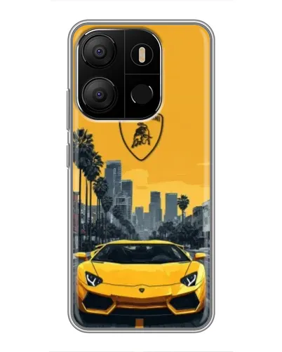 Чехол для TECNO Pop 7 Pro с картинкой «Желтый Lamborghini город»
