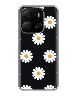 Чехол для TECNO Pop 7 Pro с картинкой «Ромашки на черном» Чехол для TECNO Pop 7 Pro с картинкой «Ромашки на черном»