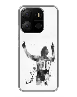 Чехол для TECNO Pop 7 Pro с картинкой «Черно-белый силуэт Месси»