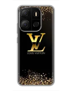 Чехол для TECNO Pop 7 с картинкой «LV — золотые искры»