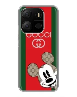 Чехол для TECNO Pop 7 с картинкой «Gucci — полосы и Микки»