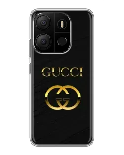 Чехол для TECNO Pop 7 с картинкой «Золотой логотип Gucci»