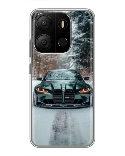 Чохол для TECNO Pop 7 з картинкою «BMW у зимовому лісі»