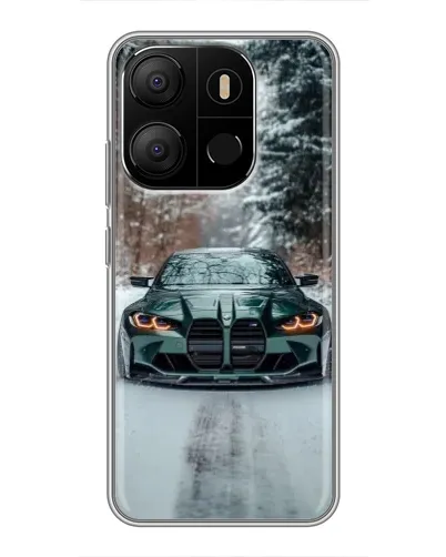 Чохол для TECNO Pop 7 з картинкою «BMW у зимовому лісі»