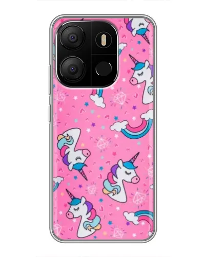 Чехол для TECNO Pop 7 с картинкой «Unicorn паттерн розовый»
