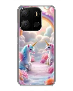 Чехол для TECNO Pop 7 с картинкой «Радуга и единороги»