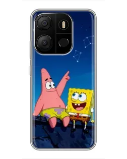 Чехол для TECNO Pop 7 с картинкой «Губка Боб и Патрик ночью» Чехол для TECNO Pop 7 с картинкой «Губка Боб и Патрик ночью»