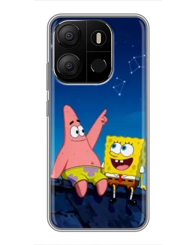 Чехол для TECNO Pop 7 с картинкой «Губка Боб и Патрик ночью»