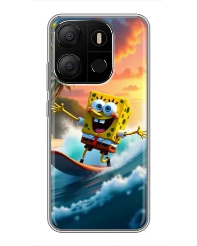 Чехол для TECNO Pop 7 с картинкой «Губка Боб серфингист»