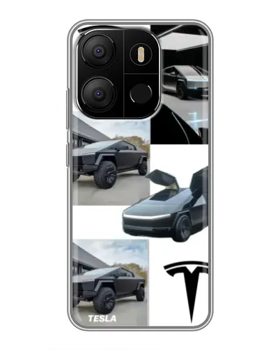 Чохол для TECNO Pop 7 з картинкою «Колаж Cybertruck Tesla»