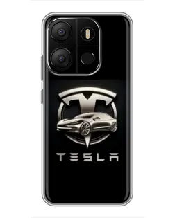 Чохол для TECNO Pop 7 з картинкою «Tesla — срібне авто»