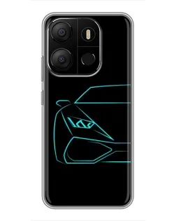 Чехол для TECNO Pop 7 с картинкой «Голубой силуэт Lamborghini» Чехол для TECNO Pop 7 с картинкой «Голубой силуэт Lamborghini»