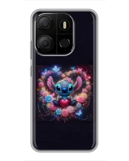 Чохол для TECNO Pop 7 з картинкою «Stitch у квітах»