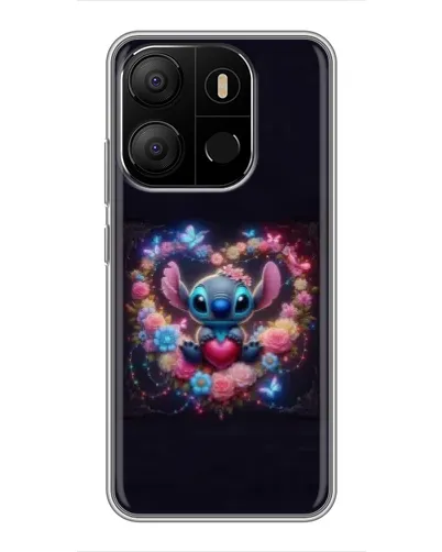 Чохол для TECNO Pop 7 з картинкою «Stitch у квітах»