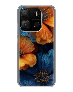 Чехол для TECNO Pop 7 с картинкой «Яркая сине-оранжевая флора» Чехол для TECNO Pop 7 с картинкой «Яркая сине-оранжевая флора»