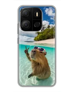 Чехол для TECNO Pop 7 с картинкой «Капибара на море»