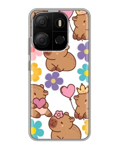 Чехол для TECNO Pop 7 с картинкой «Цветочный паттерн капибар»