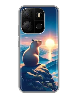 Чехол для TECNO Pop 7 с картинкой «Закат солнца с капибарой»