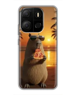 Чехол для TECNO Pop 7 с картинкой «Капибара с пиццей»