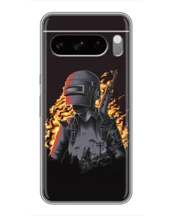 Чехол для TECNO Pop X с картинкой «PUBG — огненный силуэт»