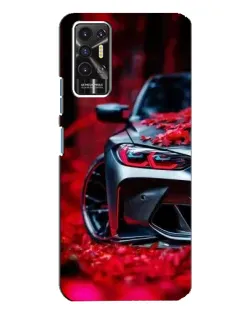 Чехол для TECNO Pova 2 (LE7n) с картинкой «Спортивная BMW и цветы»