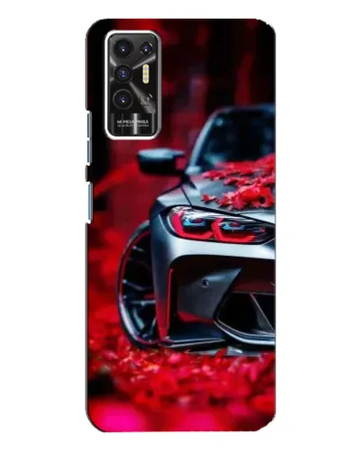 Чехол для TECNO Pova 2 (LE7n) с картинкой «Спортивная BMW и цветы»