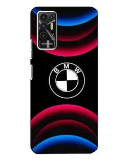 Чехол для TECNO Pova 2 (LE7n) с картинкой «Логотип BMW и неоновые дуги»