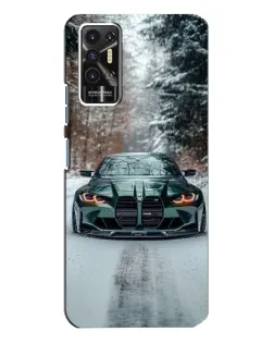 Чехол для TECNO Pova 2 (LE7n) с картинкой «BMW в зимнем лесу»