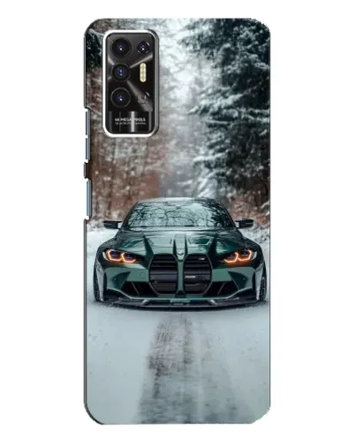 Чехол для TECNO Pova 2 (LE7n) с картинкой «BMW в зимнем лесу»