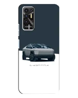 Чехол для TECNO Pova 2 (LE7n) с картинкой «Серебристый Cybertruck Tesla»