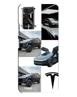 Чехол для TECNO Pova 2 (LE7n) с картинкой «Коллаж Cybertruck Tesla»
