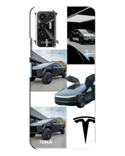 Чехол для TECNO Pova 2 (LE7n) с картинкой «Коллаж Cybertruck Tesla»