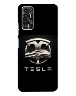 Чехол для TECNO Pova 2 (LE7n) с картинкой «Tesla — серебристое авто»