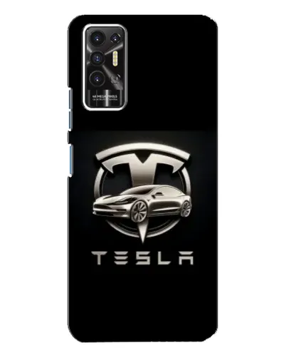 Чехол для TECNO Pova 2 (LE7n) с картинкой «Tesla — серебристое авто»