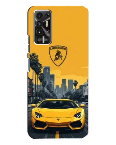 Чехол для TECNO Pova 2 (LE7n) с картинкой «Желтый Lamborghini город»