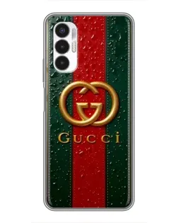 Чехол для TECNO POVA 3 (LF7n) с картинкой «Gucci — фирменная полоса и золото»