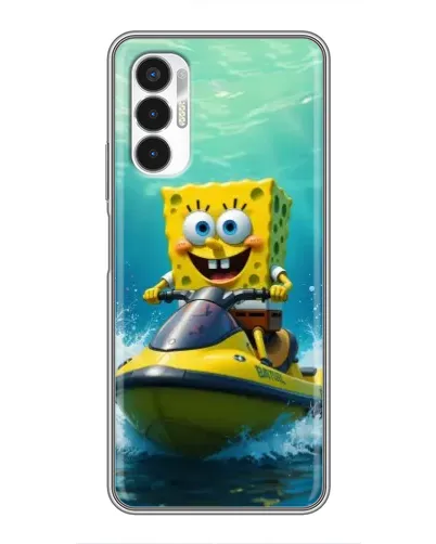 Чехол для TECNO POVA 3 (LF7n) с картинкой «Спанч Боб на гидроцикле»