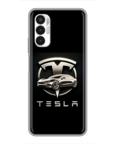 Чехол для TECNO POVA 3 (LF7n) с картинкой «Tesla — серебристое авто»