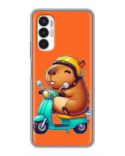 Чехол для TECNO POVA 3 (LF7n) с картинкой «Капибара на скутере»