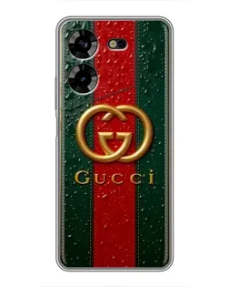 Чехол для TECNO POVA 5 (LG7n) с картинкой «Gucci — фирменная полоса и золото»