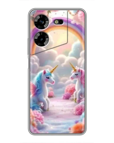 Чехол для TECNO POVA 5 (LG7n) с картинкой «Радуга и единороги»