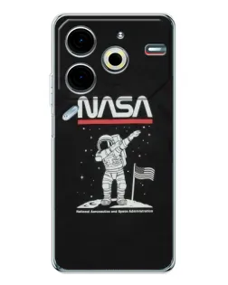 Чехол для TECNO Pova 6 Neo 5G с картинкой «NASA — шагаем по Луне»