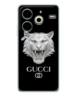 Чехол для TECNO Pova 6 Neo 5G с картинкой «Gucci — серебряный лев»