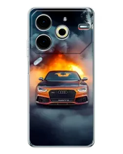 Чехол для TECNO Pova 6 Neo 5G с картинкой «Audi в огненном дыму»