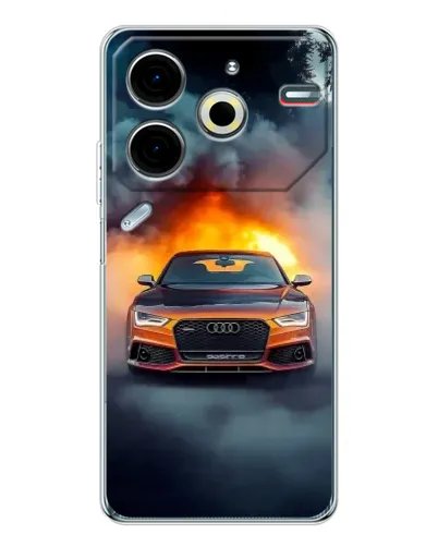 Чехол для TECNO Pova 6 Neo 5G с картинкой «Audi в огненном дыму»