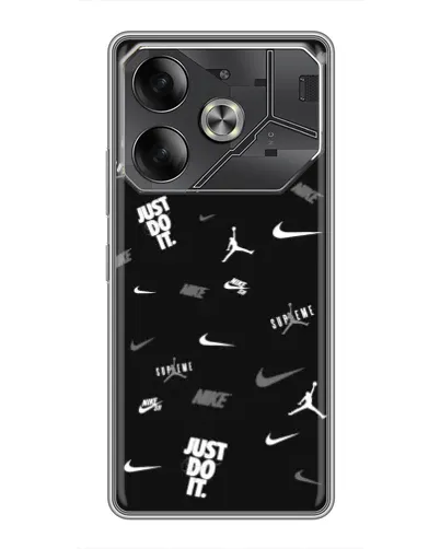 Чехол для TECNO Pova 6 с картинкой «Nike Black Pattern»