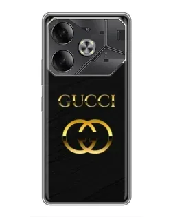 Чехол для TECNO Pova 6 с картинкой «Золотой логотип Gucci»