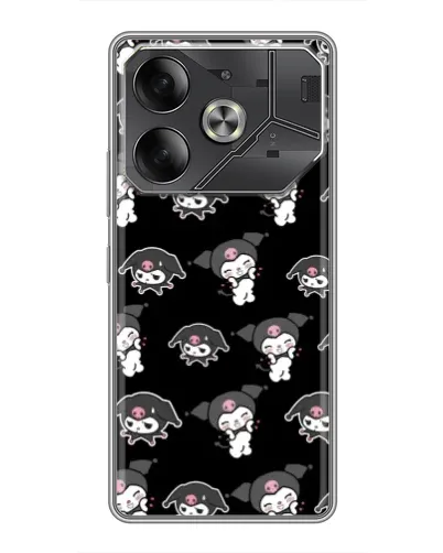 Чехол для TECNO Pova 6 с картинкой «Черный паттерн Kuromi»