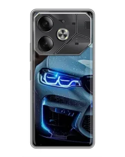 Чехол для TECNO Pova 6 с картинкой «Взгляд BMW с синими фарами»