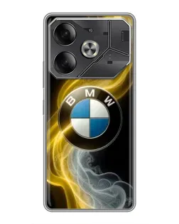 Чехол для TECNO Pova 6 с картинкой «Золотистый дым BMW»